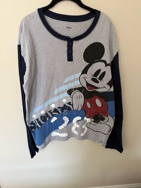 Mens Disney Mickey Mouse Long Sleeve Henley - Gray, Navy & Red XXL